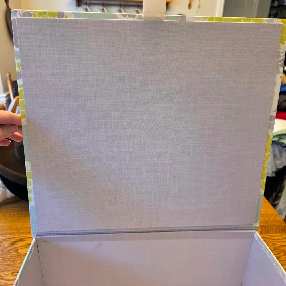 Decorative Storage Box Yellow Gray Floral‎ Pattern Hinged Lid Keepsake Organizer